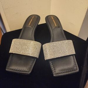 Good American Black Sandals with Silver Accents